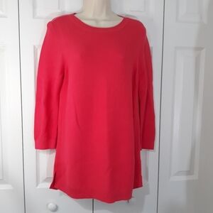 Talbots Cotton Blend Fuchsia Knit Pink Sweater 3/4 Sleeve Long Top Size Medium